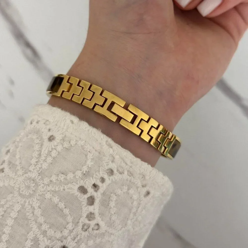 Sku:0188 cute gold mini watch bracelet with brown‎ Inserts with marble pattern